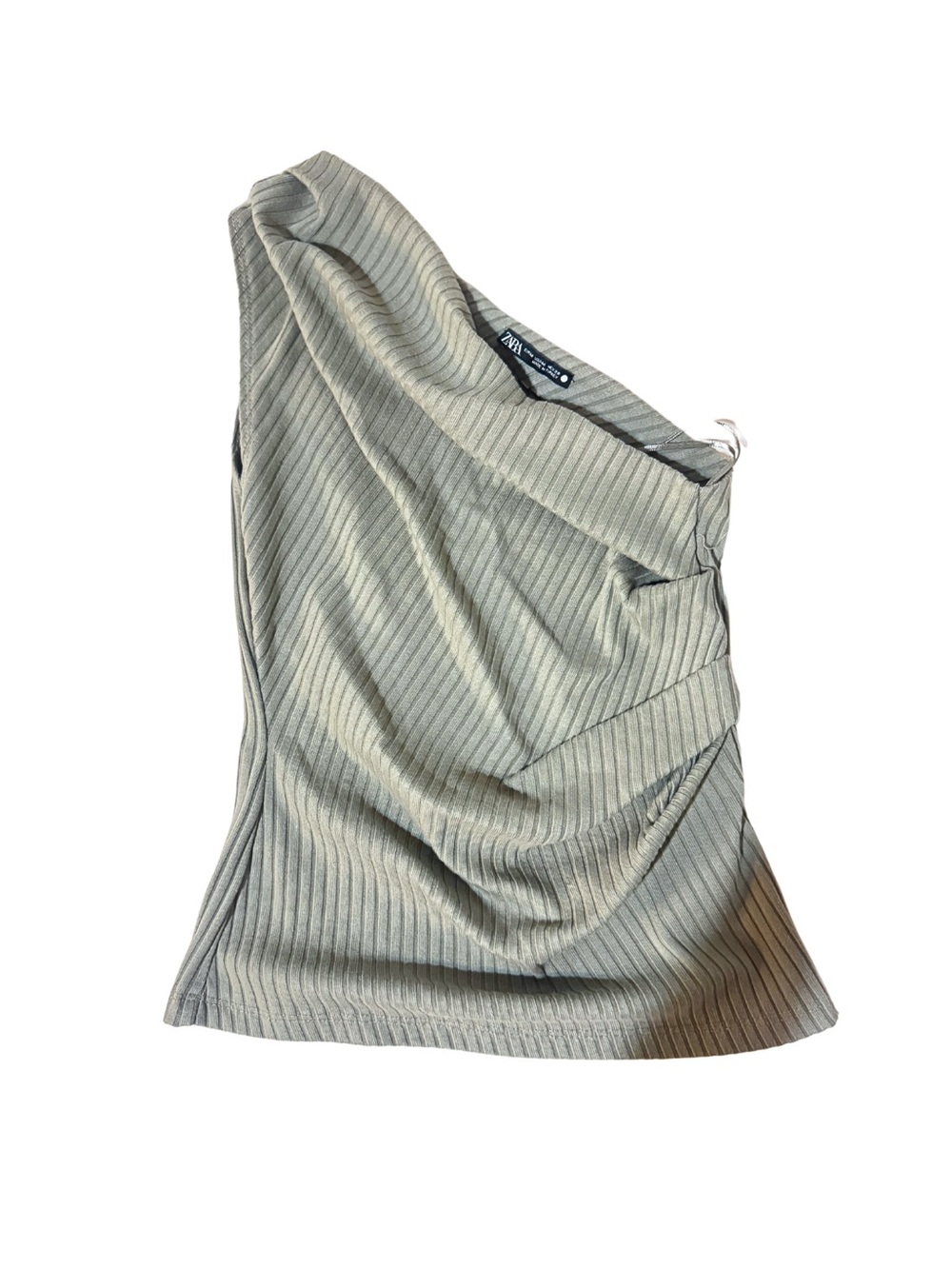 Zara One-Shoulder Ribbed Dress in Light Gray